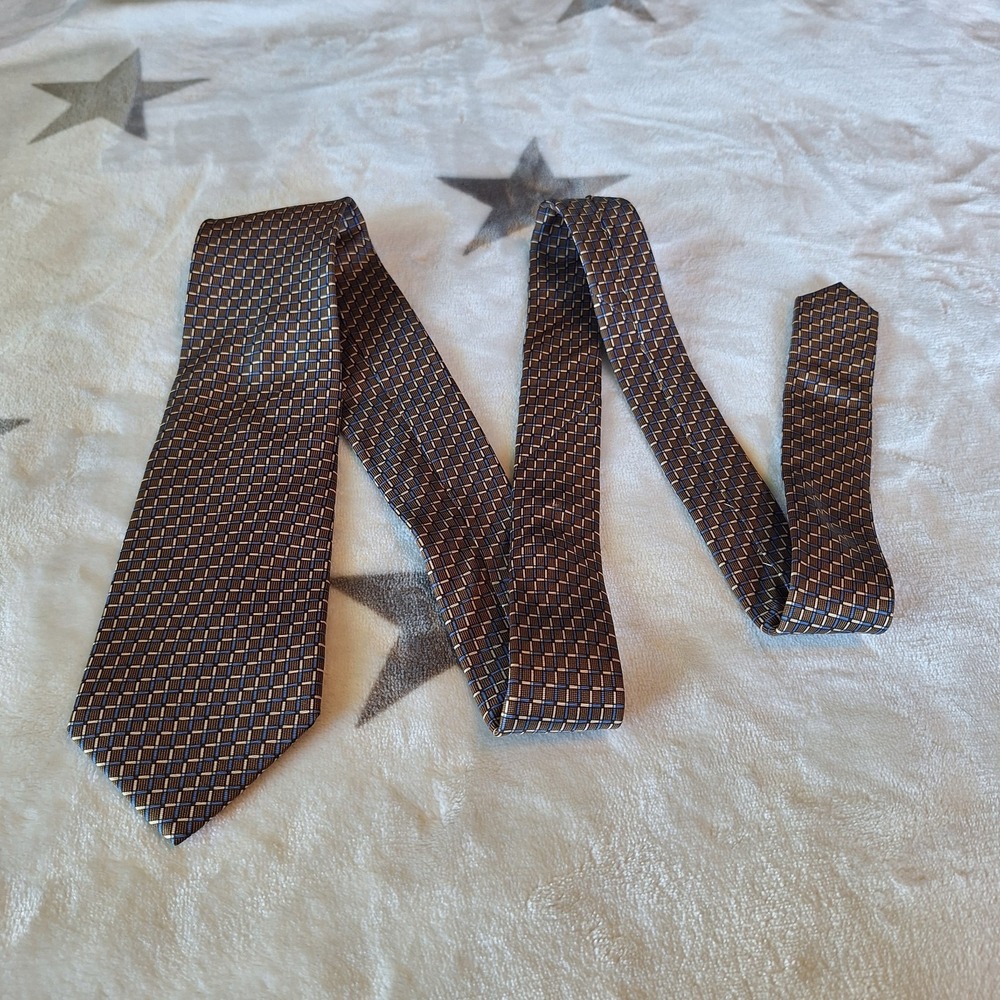 Dockers Tie Navy Brown Blue Cream Geometric 100% Silk Necktie Men's Ties